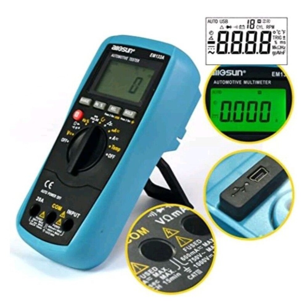 Allsun Automotive Dwell Meter Digital Multimeter Autoranging TRMS 5999 Counts AC